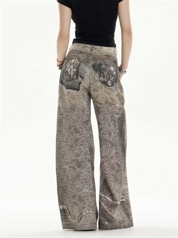 retro washed worn jeans loose straight wide leg pants