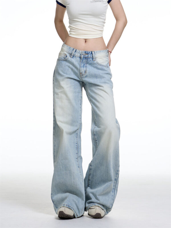 American Retro Washed Wide Leg Jeans Women's Low Waist Loose Straight - Image 4