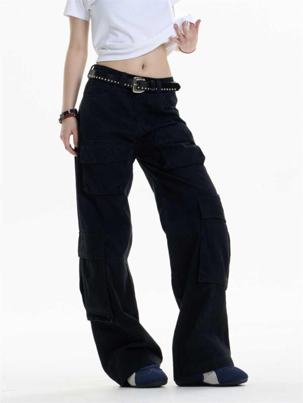 multi pocket cargo pants women's loose wide leg straight casual pants