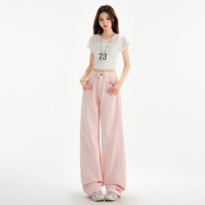 cherry blossom wide leg draping mop jeans