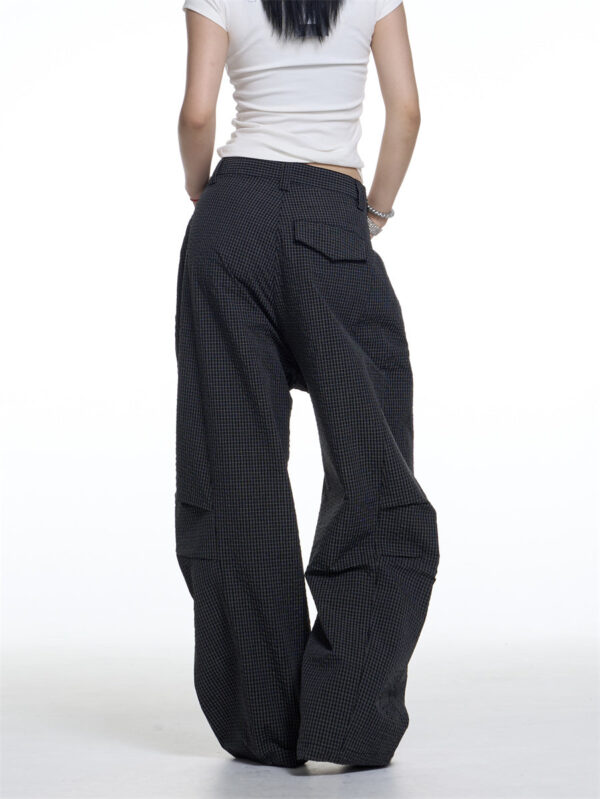 American Retro Plaid Lazy Wide Leg Machete Casual Pants For Women - Image 5
