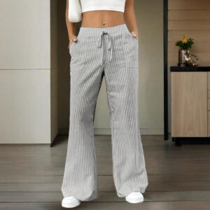 women's striped wide leg pants with pockets & tie waist detail casual minimalist trousers