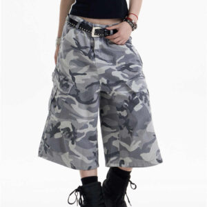 retro camouflage workwear cropped pants for women wide leg casual pants