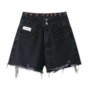 high waisted wide leg denim shorts for women