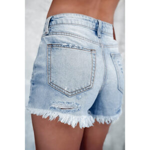 mid waist denim shorts personalized design ripped frayed hem straight leg pants