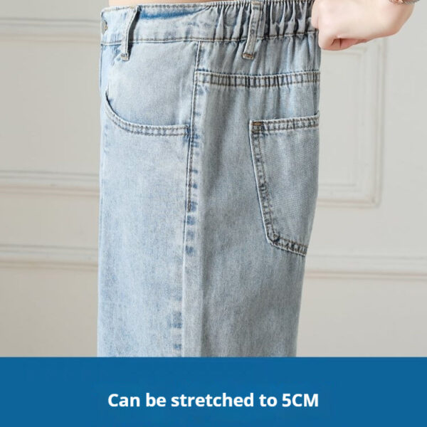 elastic waist straight jeans women's summer thin high wide leg pants
