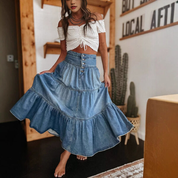 bohemian a line layered cake denim skirt