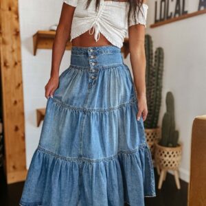 bohemian a line layered cake denim skirt