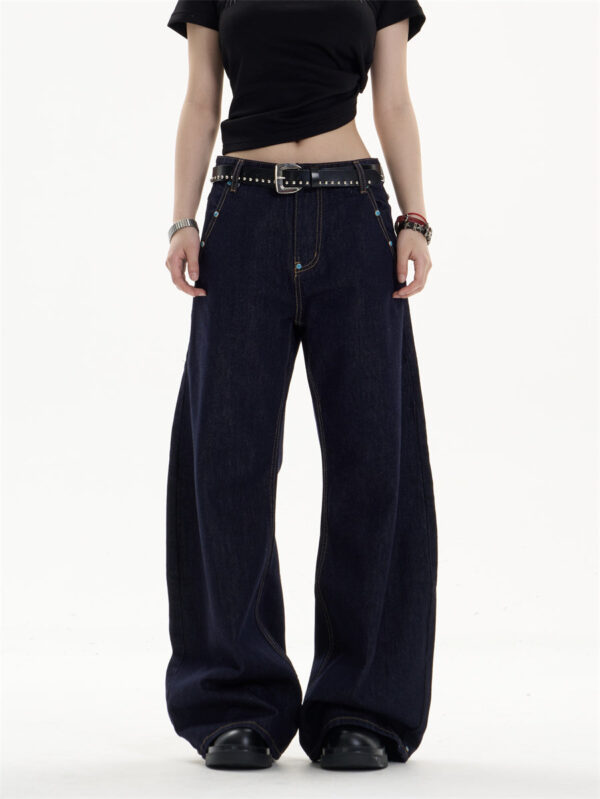 retro dark blue jeans loose straight casual wide leg pants