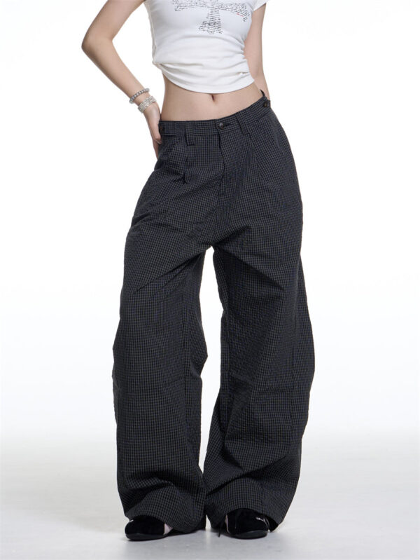 American Retro Plaid Lazy Wide Leg Machete Casual Pants For Women - Image 3