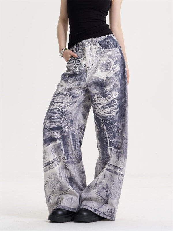 a8d2b4ce-8d4f-44aa-8caf-79b9da0c217a American Style Retro Washed Distressed Printed Gradient Jeans Women's Loose Straight - Image 2