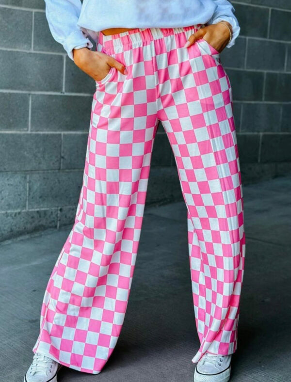 women's plaid print pocket elastic waist straight pants, casual and comfortable trousers for daily wear, women's pants womenswear bottom linen pants footwear fit baggy loose