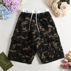 loose double waist casual style camouflage pocket drawstring shorts