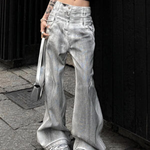 women's retro straight jeans with old and dirty design