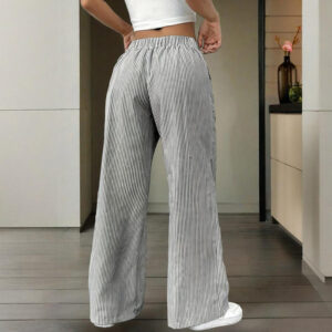 women's striped wide leg pants with pockets & tie waist detail casual minimalist trousers