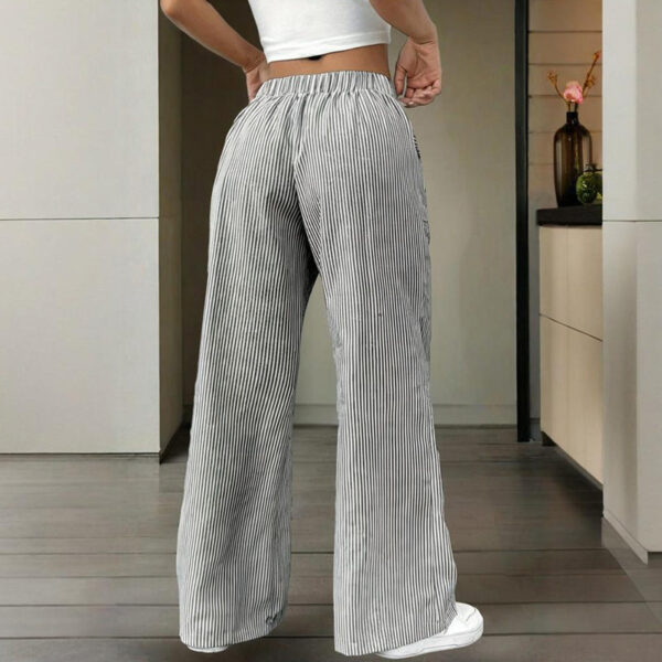 women's striped wide leg pants with pockets & tie waist detail casual minimalist trousers