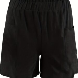 plus size women's loose wide leg cotton material pocket solid elastic high waist shorts