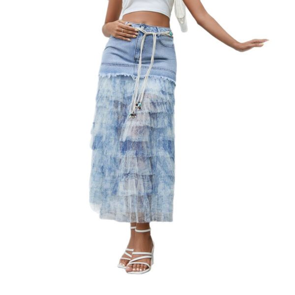 mesh floral stitching denim skirt mesh floral stitching denim skirt
