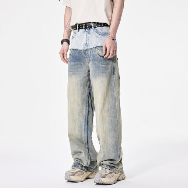 loose wide leg straight denim trousers for men