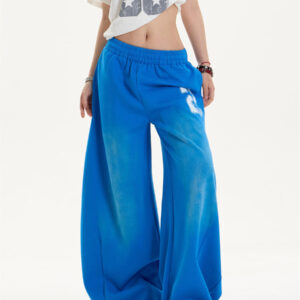 distressed letters printed drawstring loose straight sweatpants