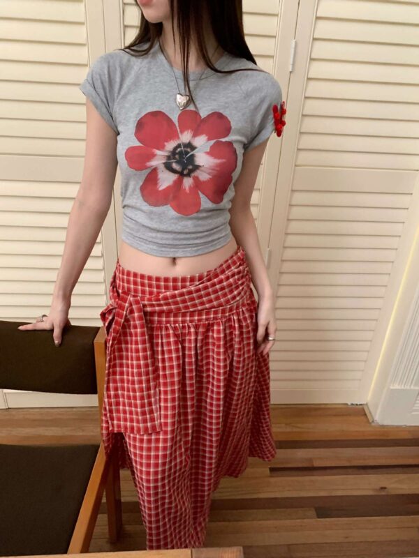 lace up plaid side loose zip skirt