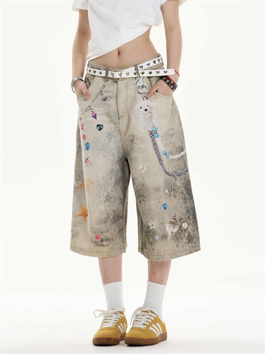 Creative Women's Straight Loose Printed Wide-leg Cropped Jeans Be4acc5a 9bcf 4486 9478 364854bd4105