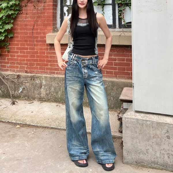 irregular waist straight design sense niche retro distressed lengthened mop pants irregular waist straight design sense niche retro distressed lengthened mop pants