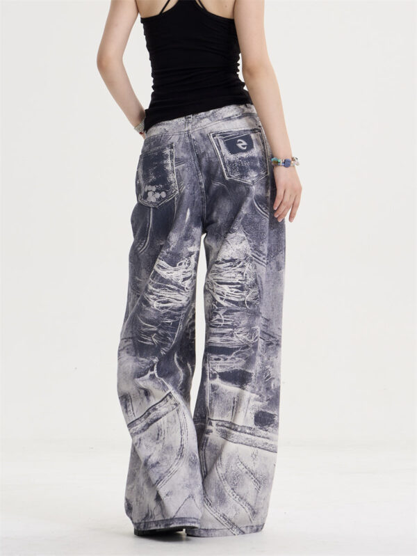c82c1d64-82b5-4a6f-9844-490bb6e736d2 American Style Retro Washed Distressed Printed Gradient Jeans Women's Loose Straight - Image 3