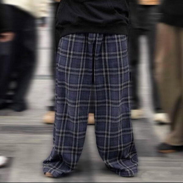 neutral straight plaid drawstring casual pants