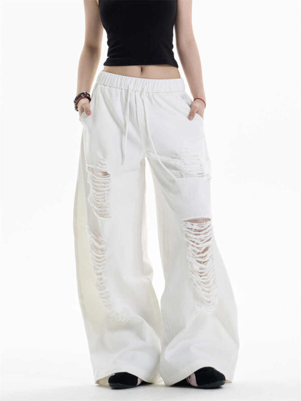 ripped casual pants women's loose straight wide leg pants ripped casual pants women's loose straight wide leg pants