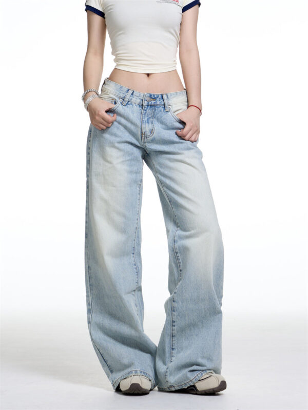American Retro Washed Wide Leg Jeans Women's Low Waist Loose Straight - Image 3