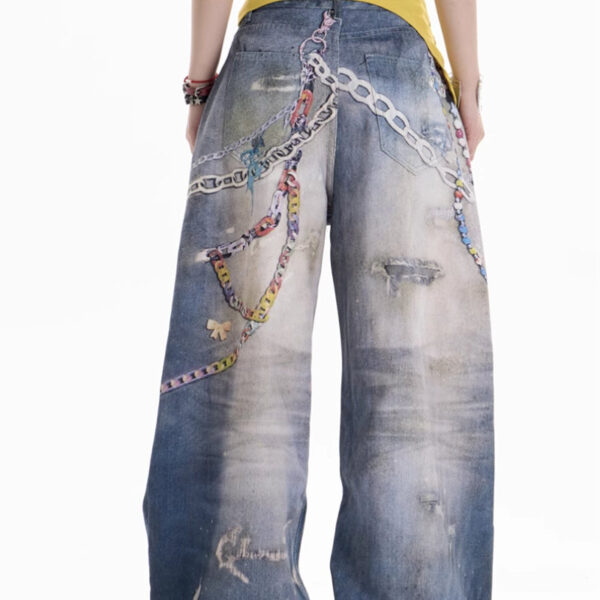 American Retro Cartoon Chain Printed Jeans - Image 2