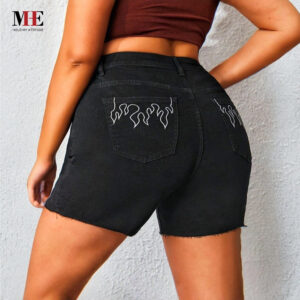 hip lifting elastic frayed edge denim shorts retro tik tok popular shorts body shaper with pockets flare jeans trendy pattern design high waist forbidden platform temu