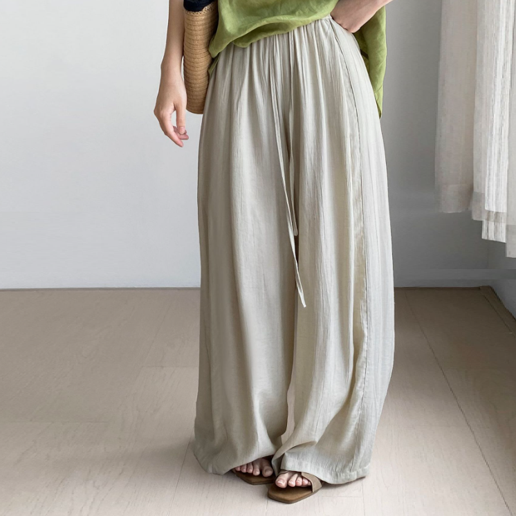 thin drawstring elastic waist comfortable breathable casual wide leg pants for women thin drawstring elastic waist comfortable breathable casual wide leg pants for women
