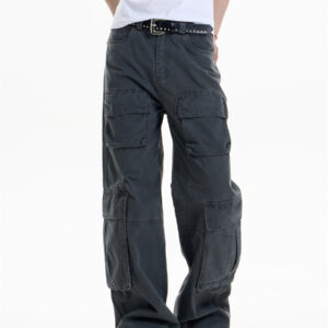 multi pocket cargo pants women's loose wide leg straight casual pants