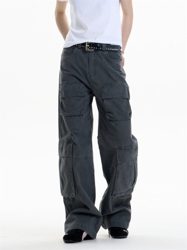 multi pocket cargo pants women's loose wide leg straight casual pants