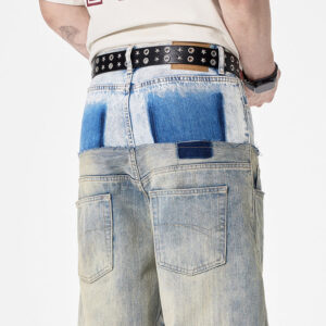 loose wide leg straight denim trousers for men