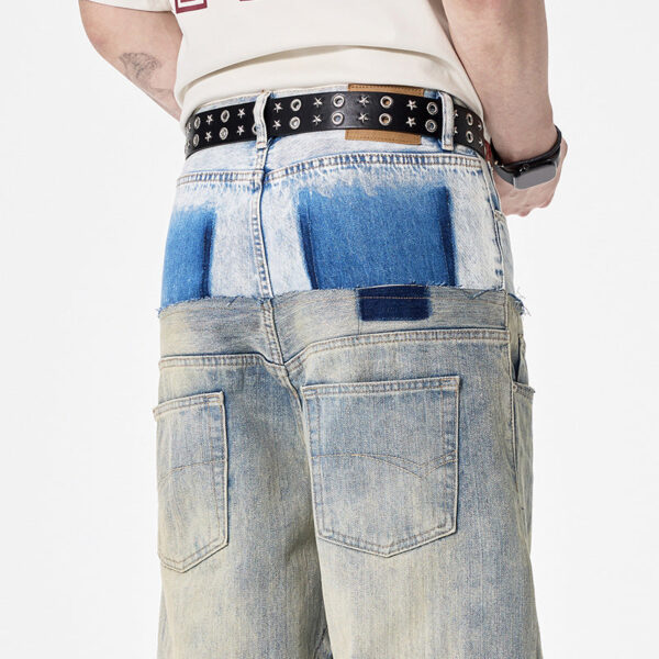 loose wide leg straight denim trousers for men