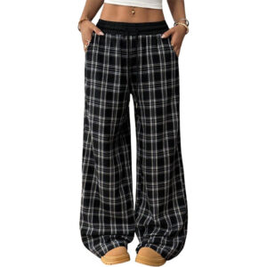 retro plaid loose casual pants fashion sports straight pants