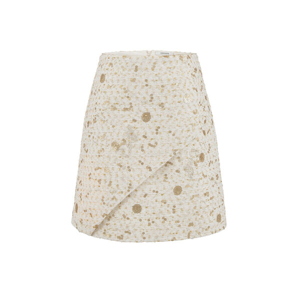 gold sequined white a line style skirt short skirt
