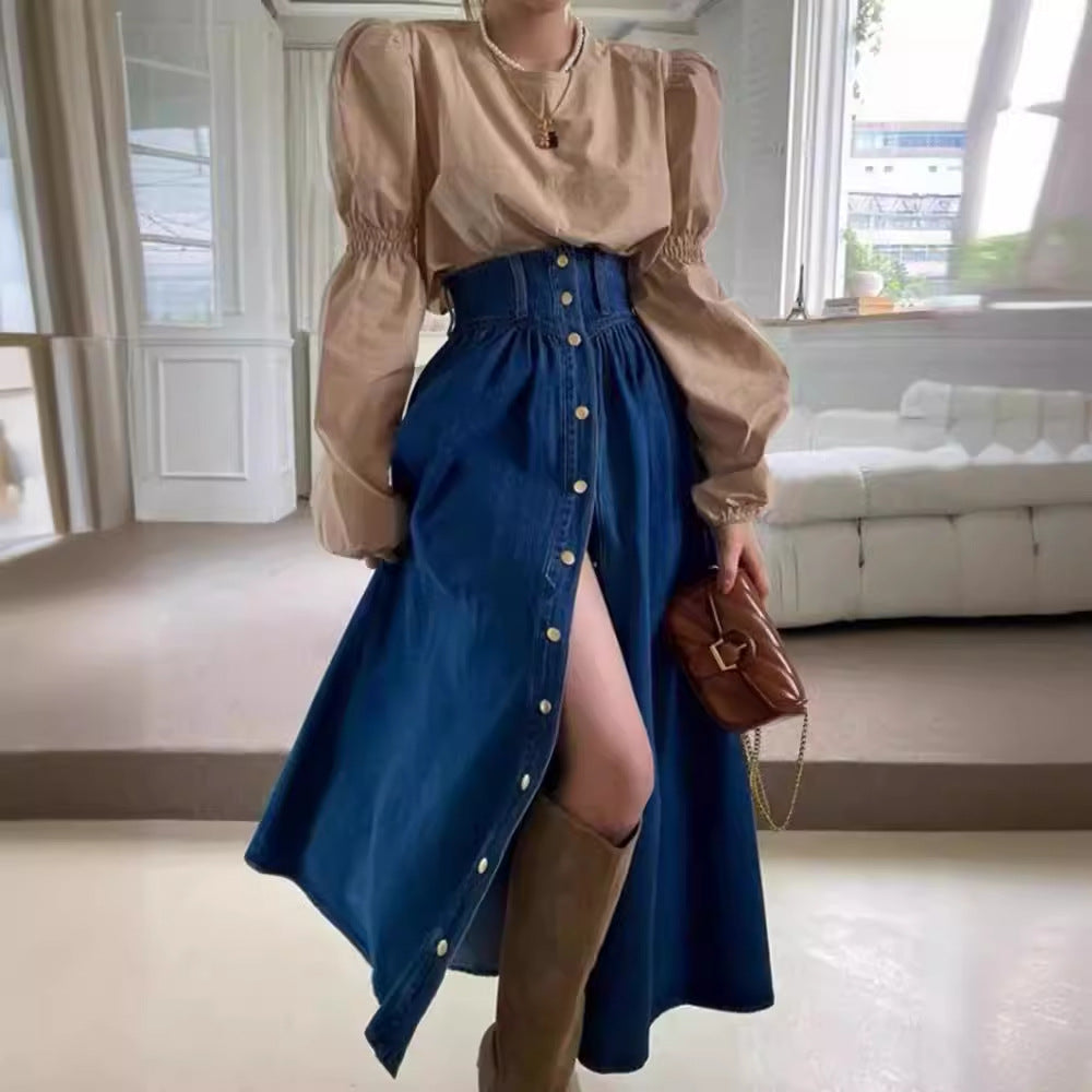 fashion slimming single breasted denim skirt fashion slimming single breasted denim skirt